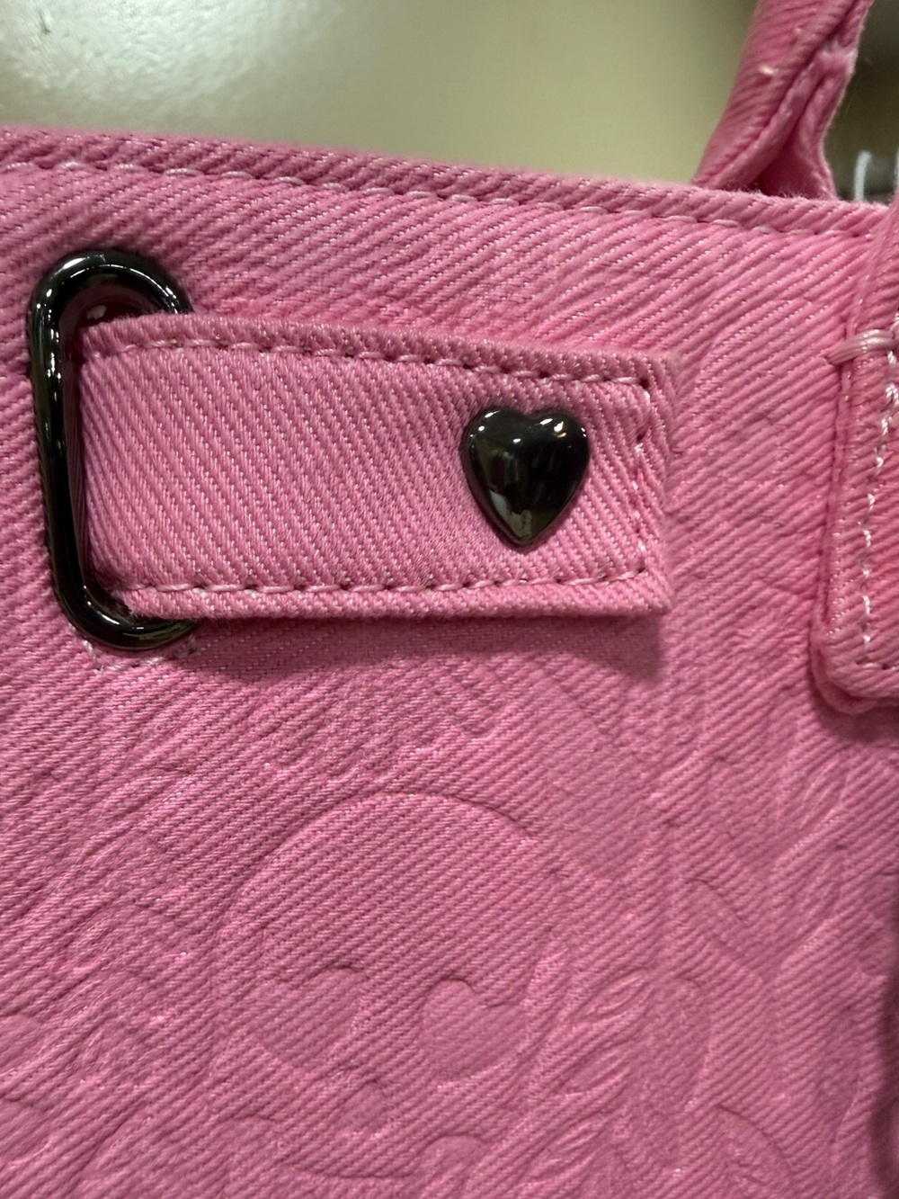 Betsey Johnson Pink Embossed Tote with Chain-Accent Straps - Picture 7 of 14